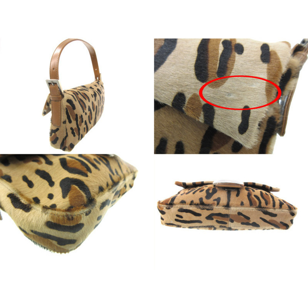 FENDI Calfskin Shoulder Bag Brown Beige Leopard - Picture 2 of 4
